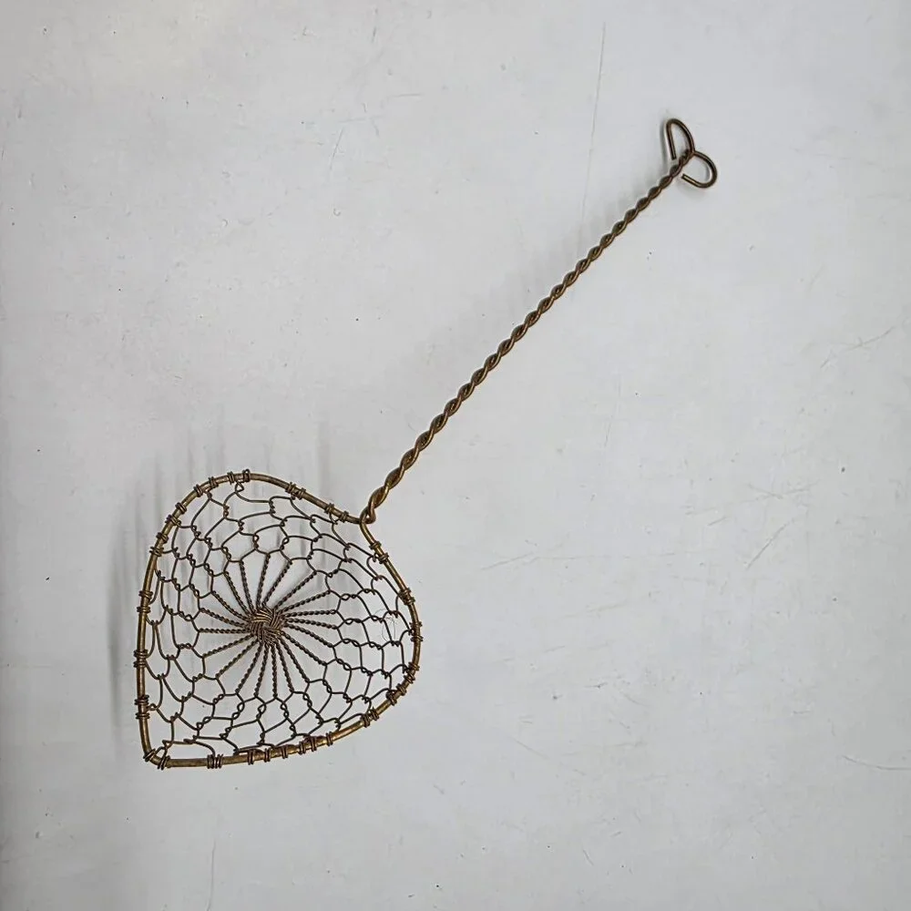 Set Of 5 Vintage Brass Wire Heart Shaped Colander Spoons Strainers 9" - Picture 8 of 8